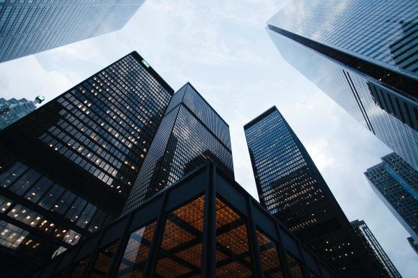 Tall skyscraper buildings in the city.